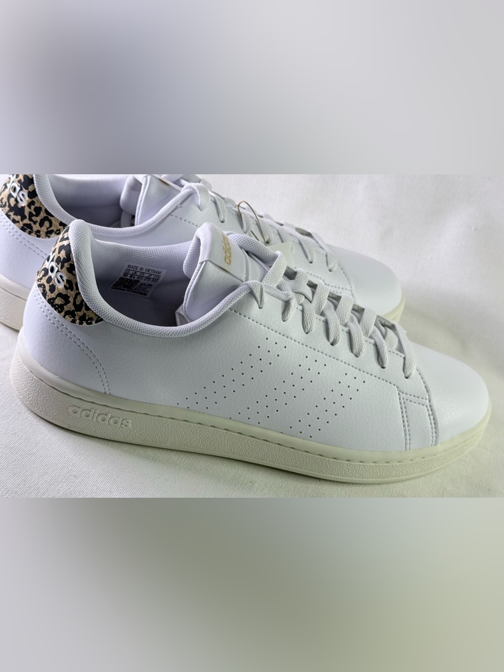 adidas White Leather Classic Athletic Shoes with leopard flair W10  Never Worn